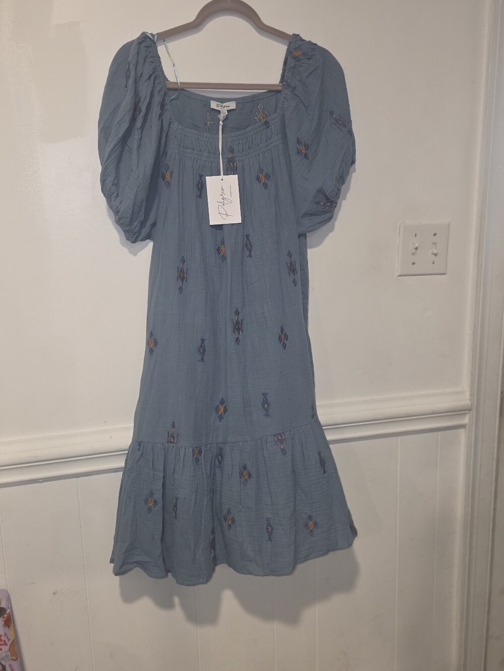 Pologram Light Blue Embroidered Top